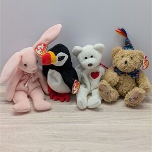 Ty Beanie Babies Lot – Hoppity, Puffer, Valentino, Birthday Bear Collectibles